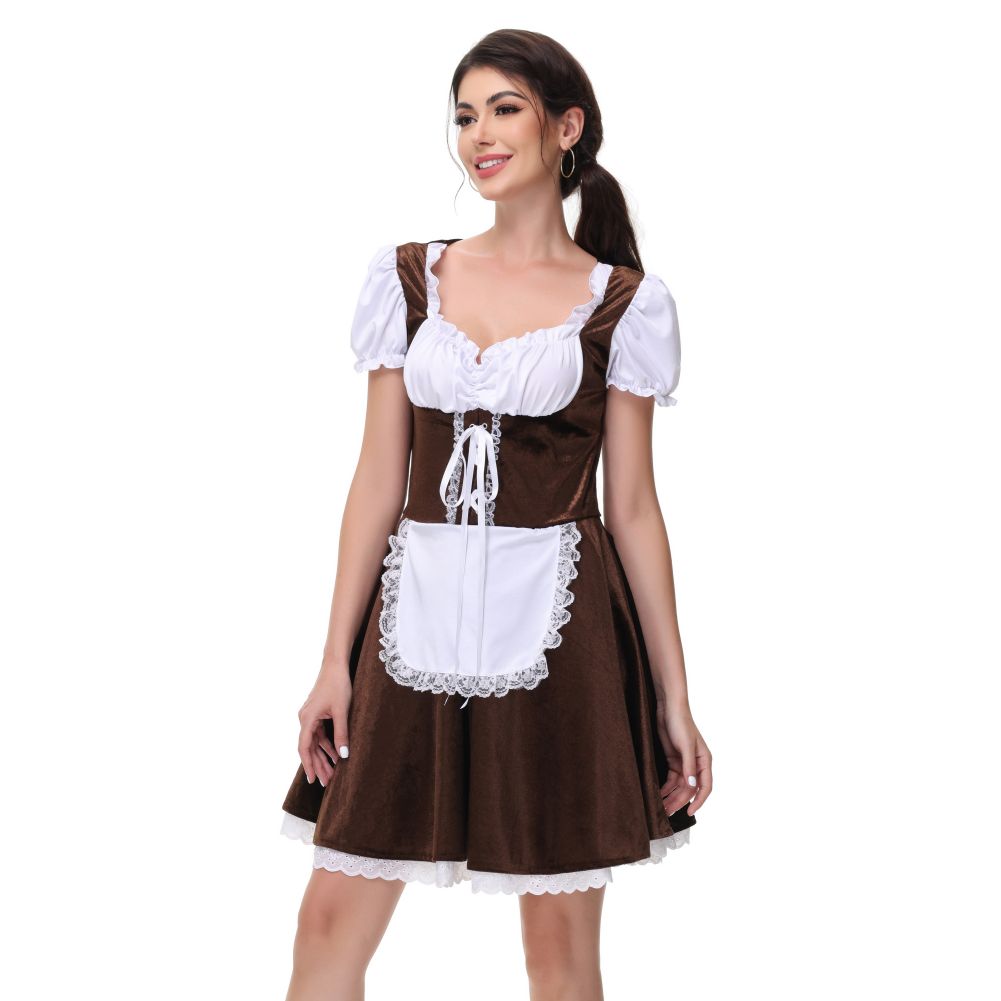 Oktoberfest Costume Plaid Dirndl Dresses German Carnival Outfit